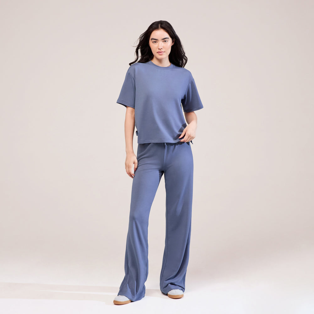 Soft Touch Wide Leg Lounge Set - Ice Blue