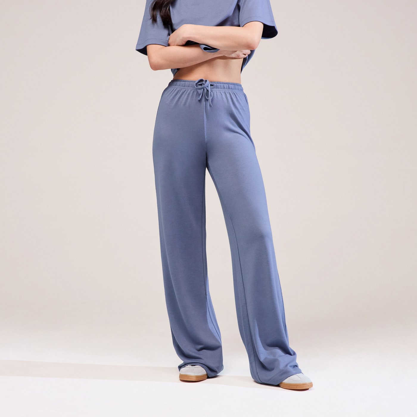 Soft Touch Wide Leg Lounge Set - Ice Blue