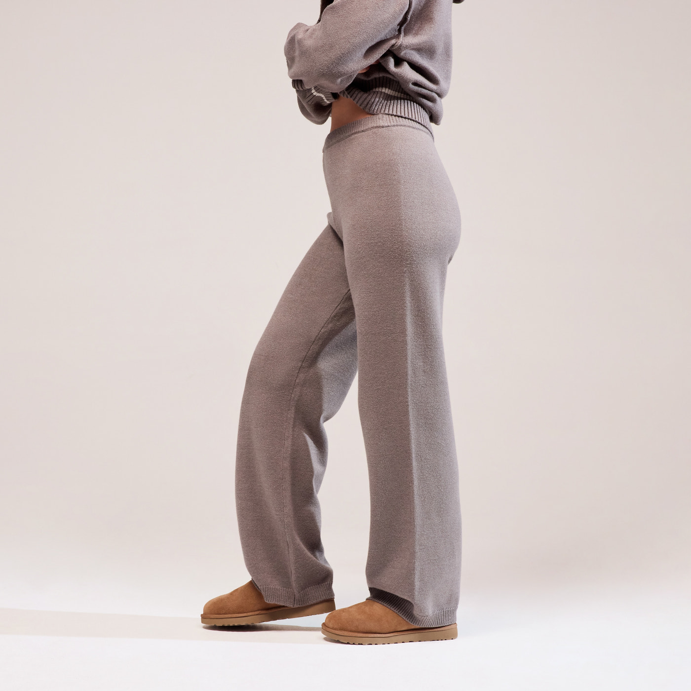 Soft Knit Wide Leg Trousers - Mocha