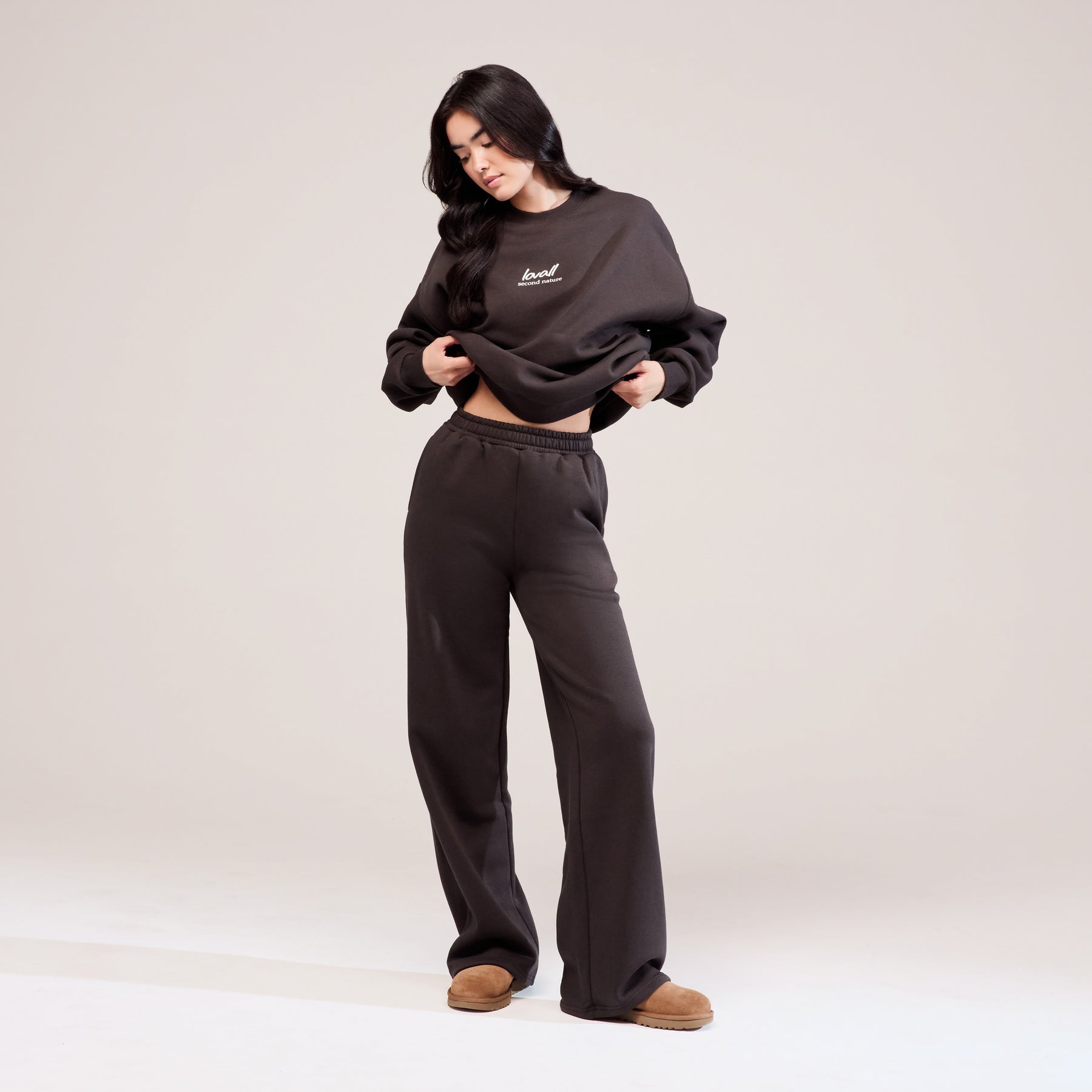 Organic Wide Leg Jogger - Black Coffee