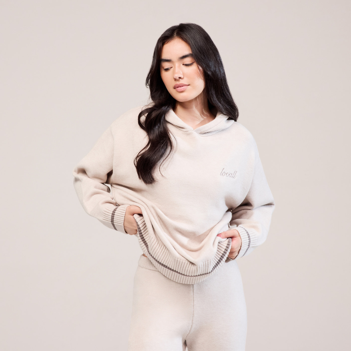 Soft Knit Hooded Jumper - Beige