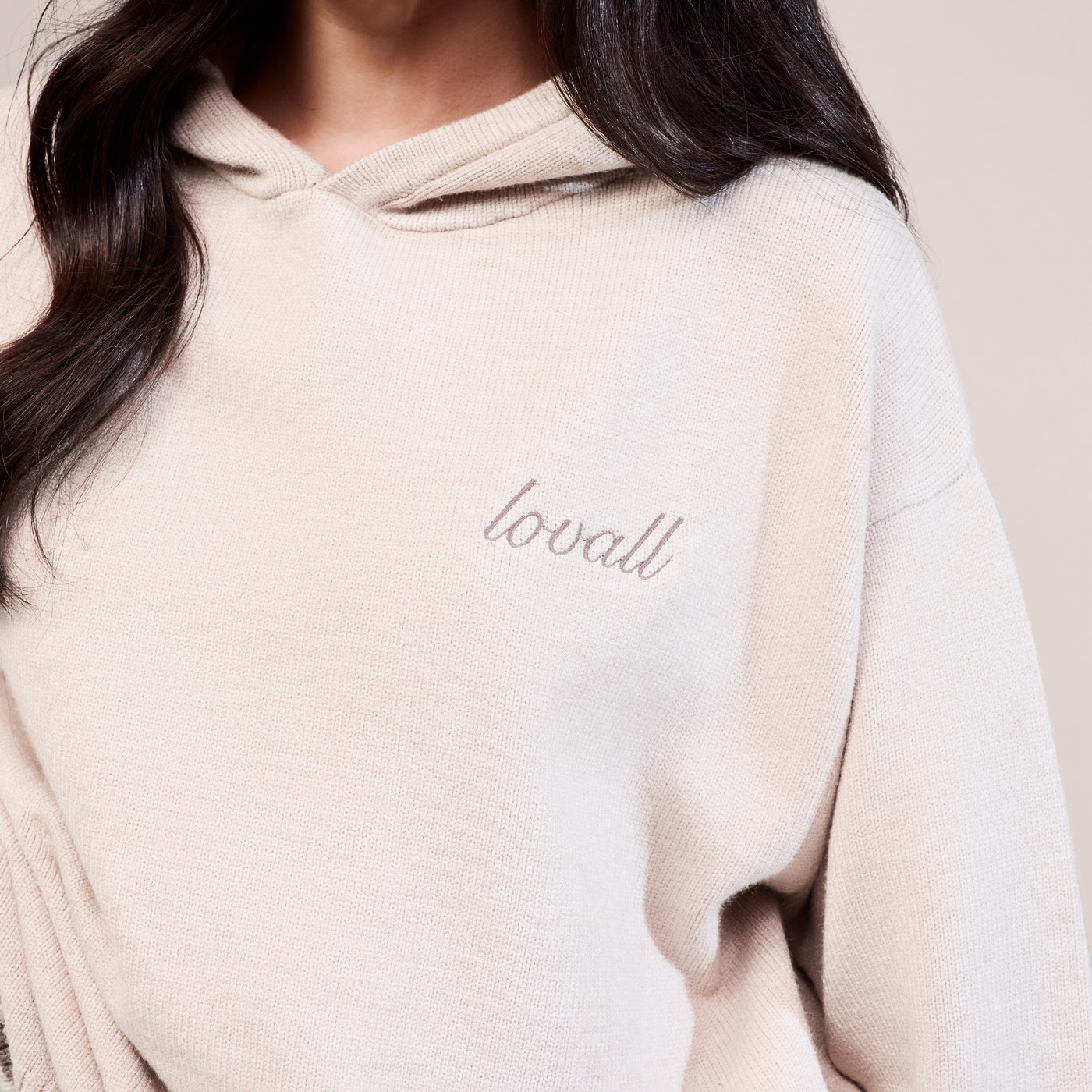 Soft Knit Hooded Jumper - Beige