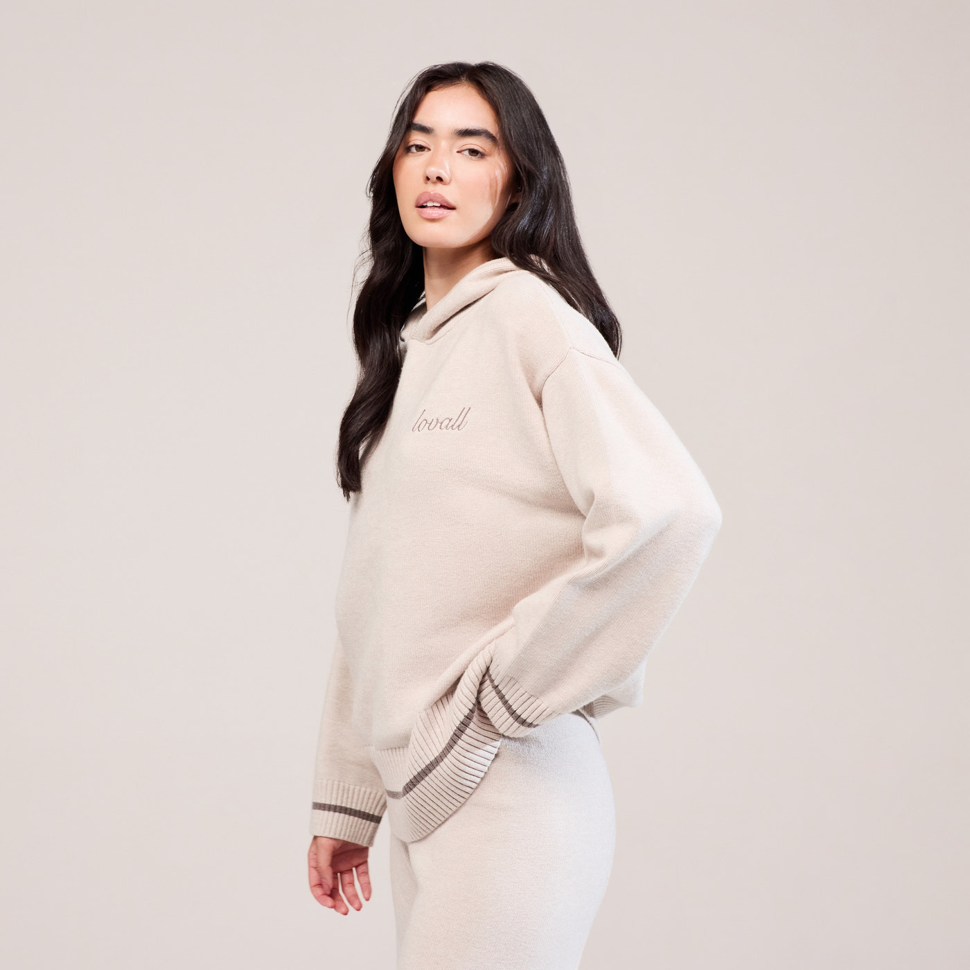 Soft Knit Hooded Jumper - Beige