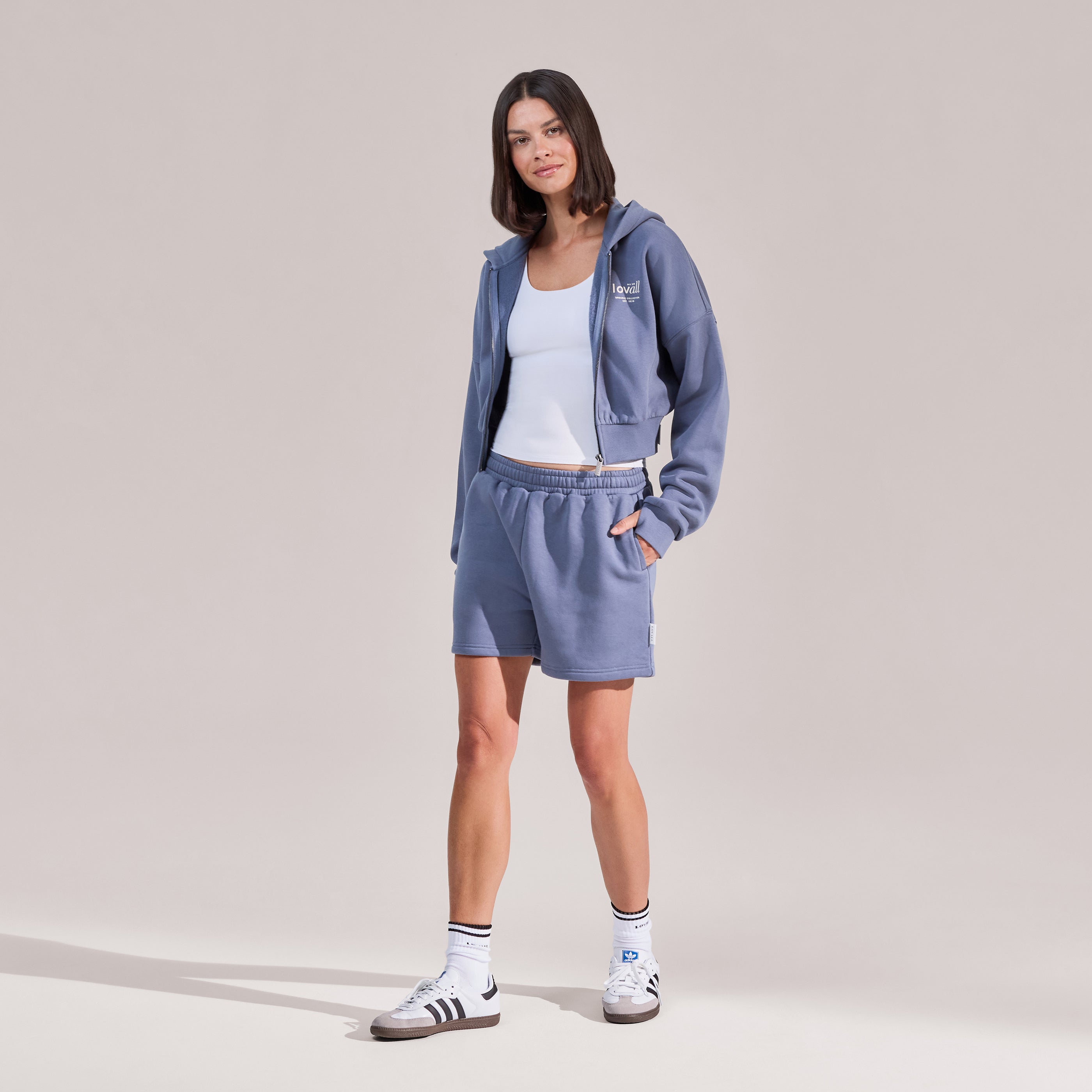 Organic Crop Zip Hoodie - Ice Blue