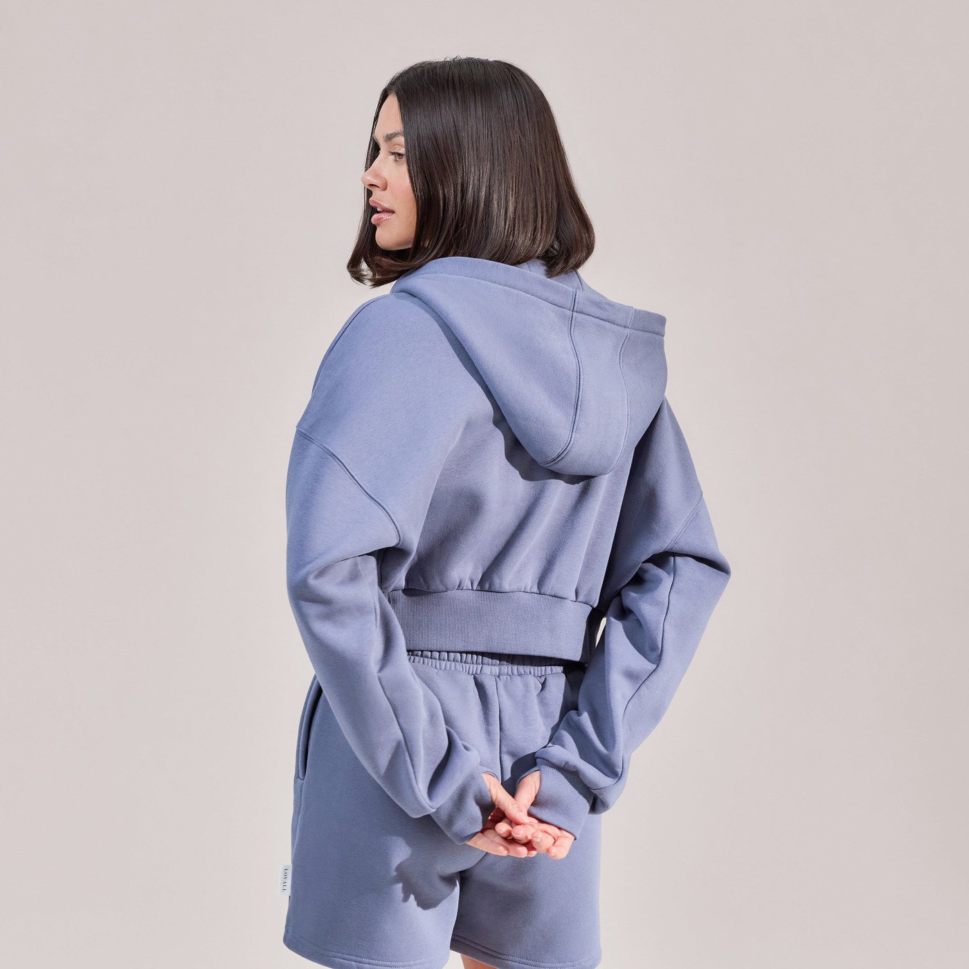 Organic Crop Zip Hoodie - Ice Blue