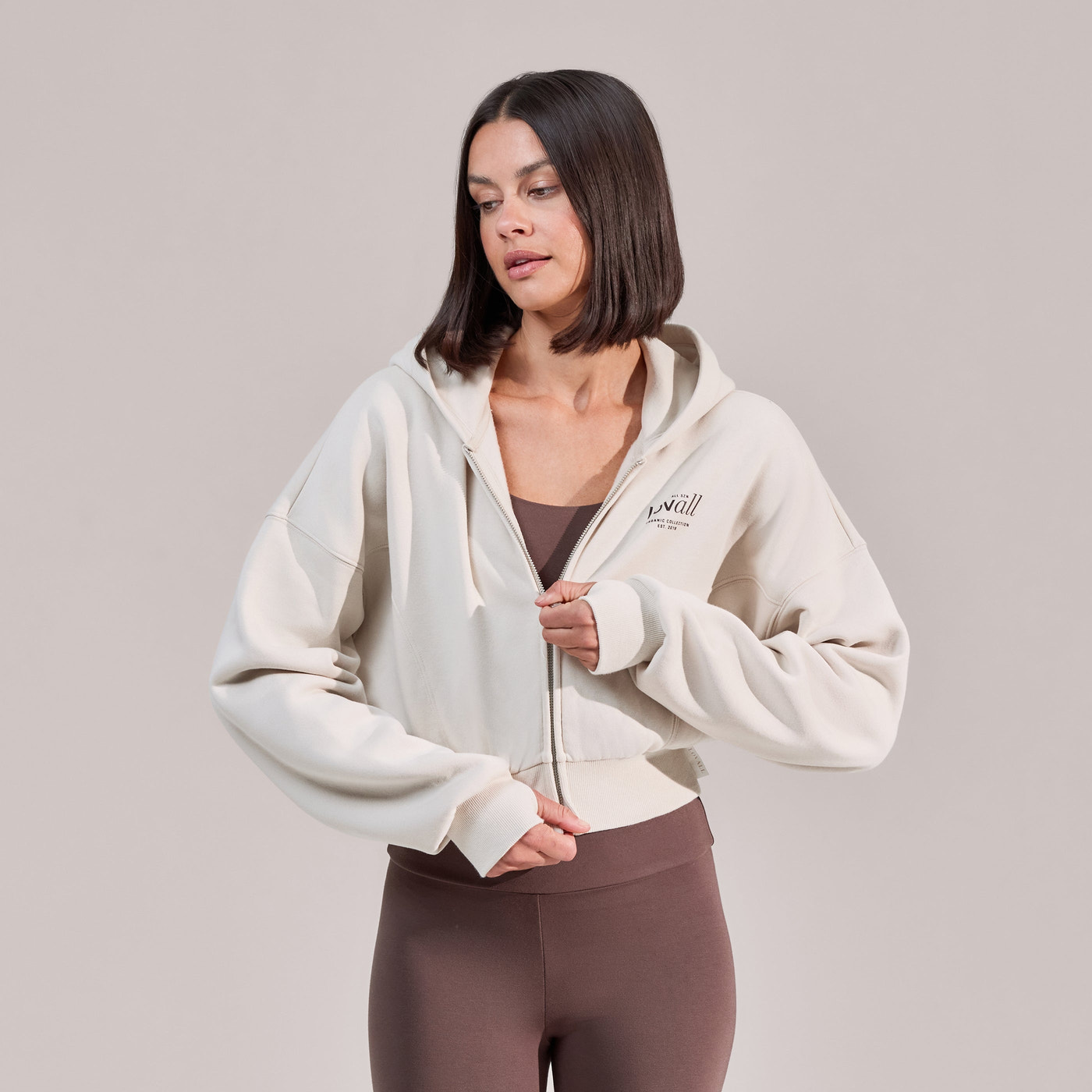 Curve Organic Crop Zip Hoodie - Ecru