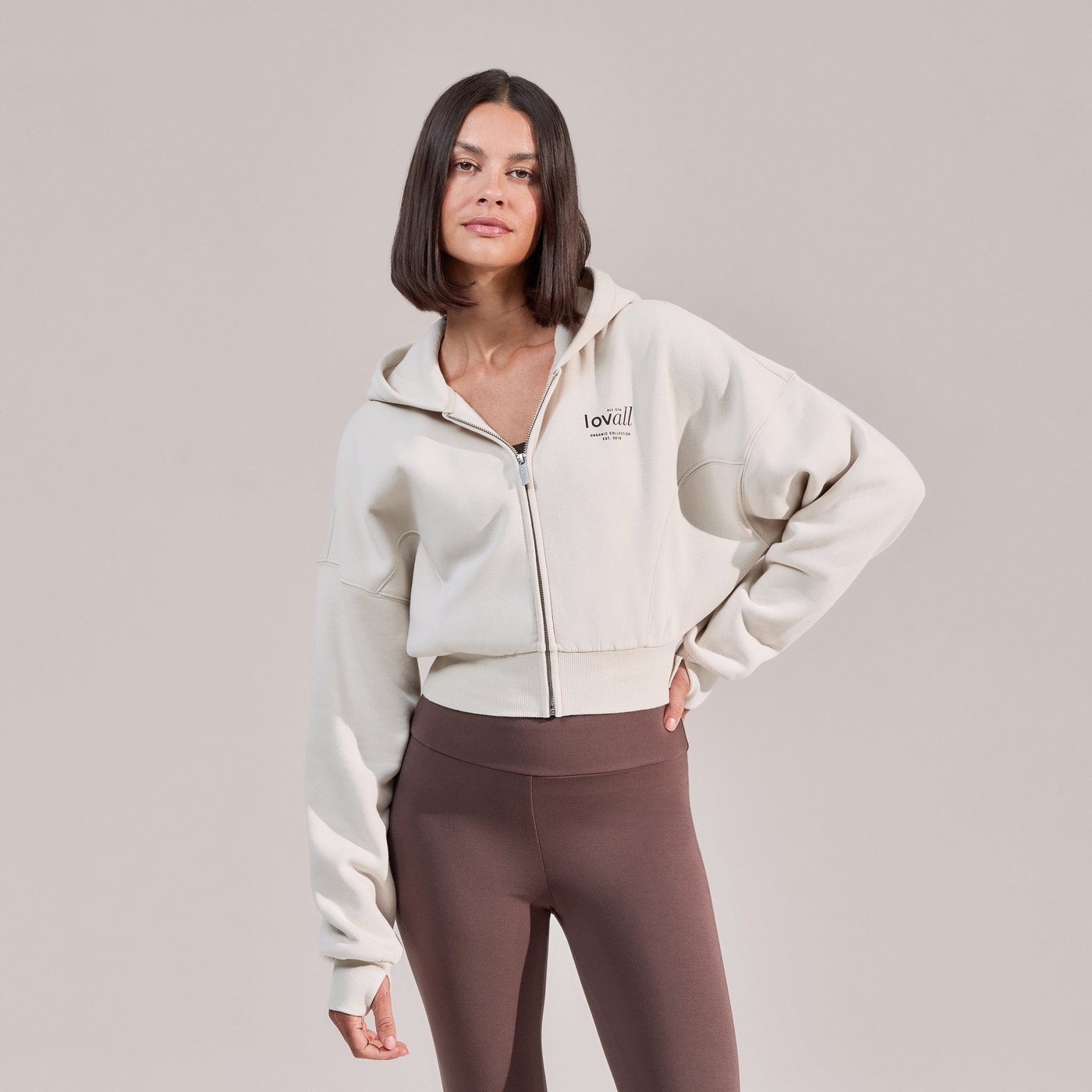 Curve Organic Crop Zip Hoodie - Ecru