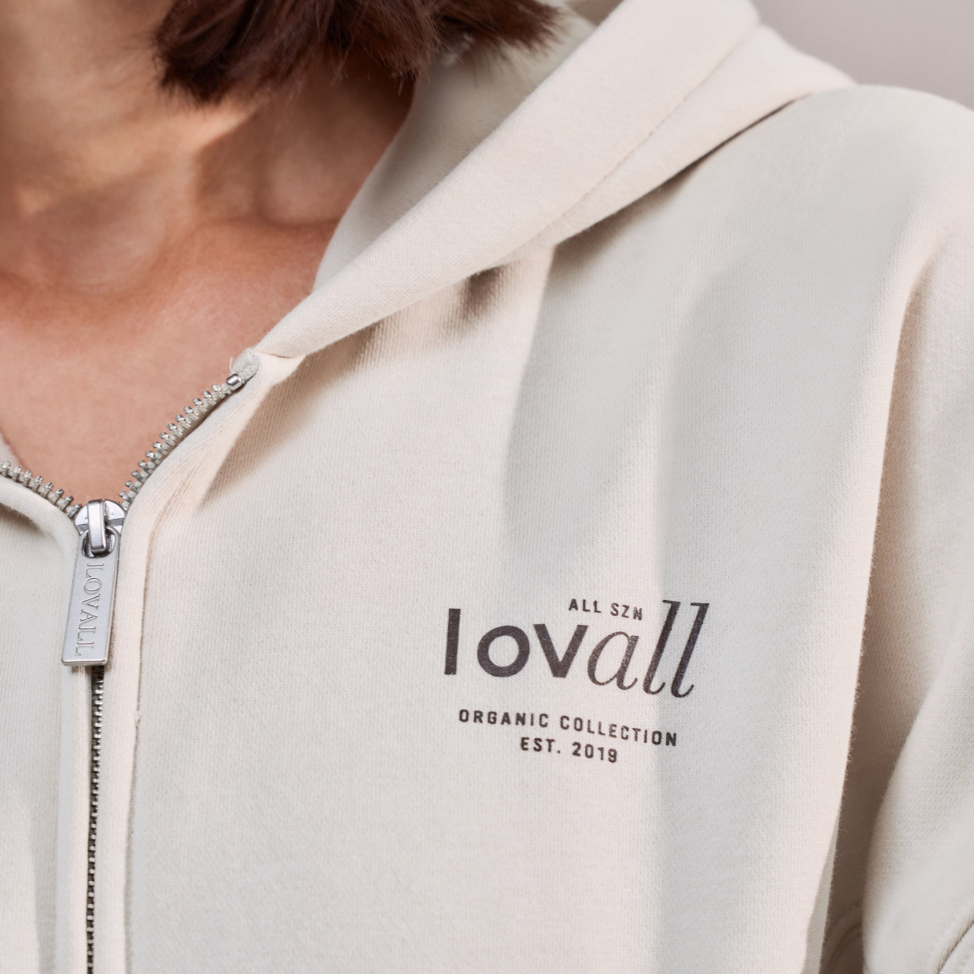 Curve Organic Crop Zip Hoodie - Ecru