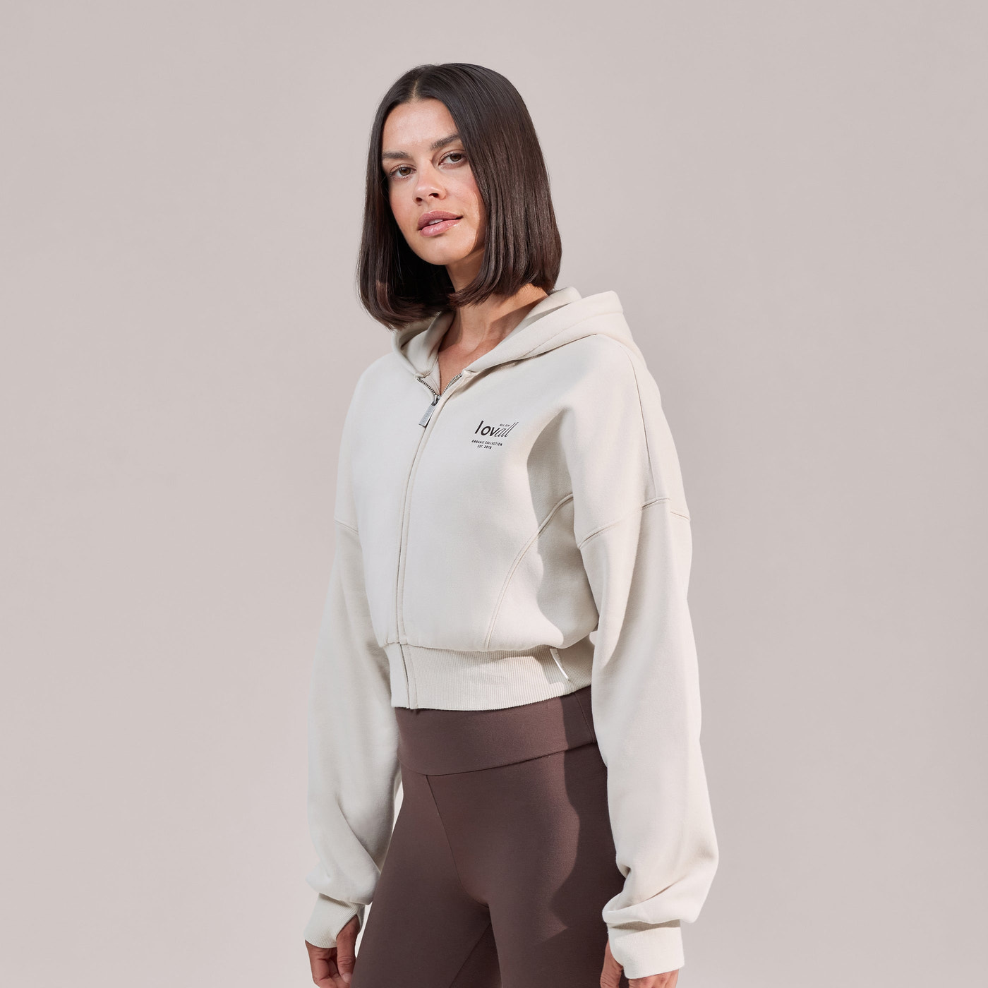 Curve Organic Crop Zip Hoodie - Ecru