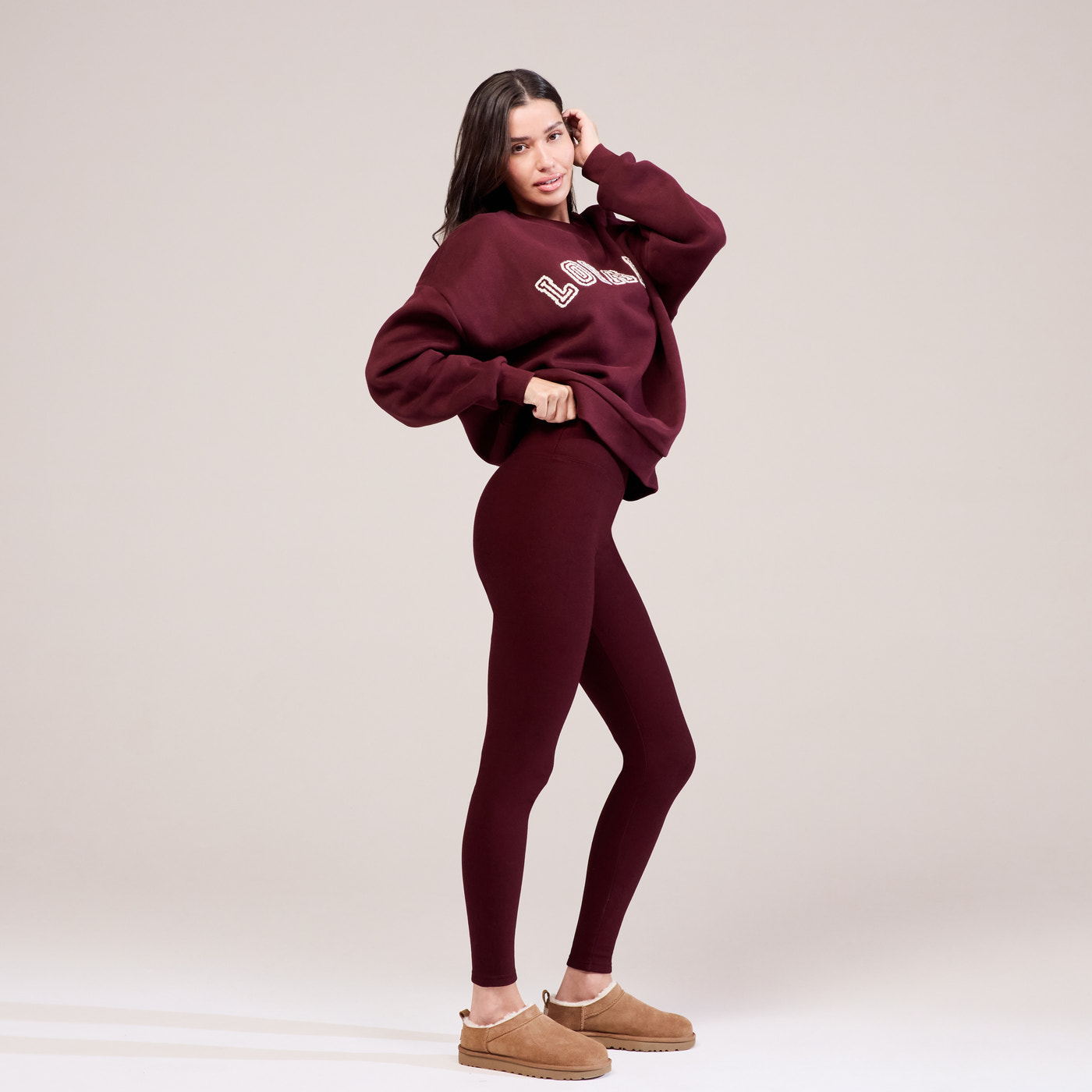 Winter Everyday High Waisted Leggings - Burgundy