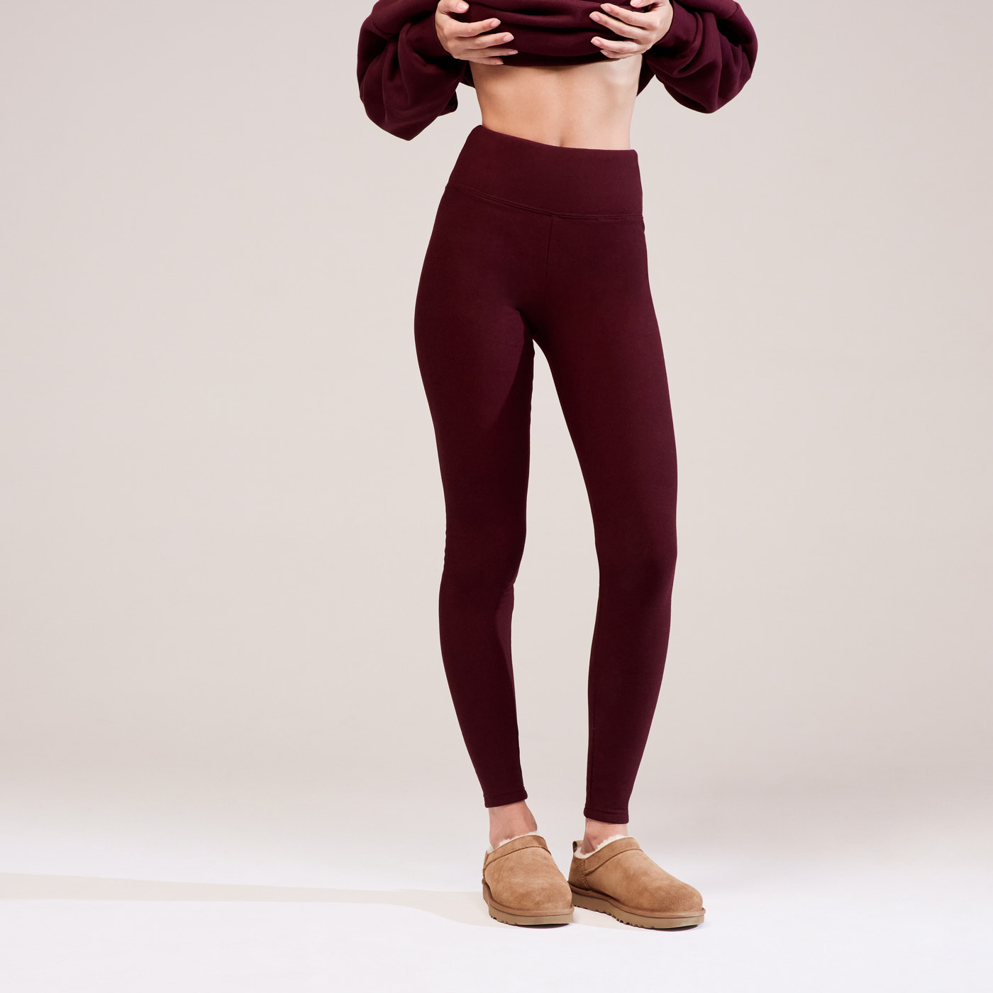 Winter Everyday High Waisted Leggings - Burgundy