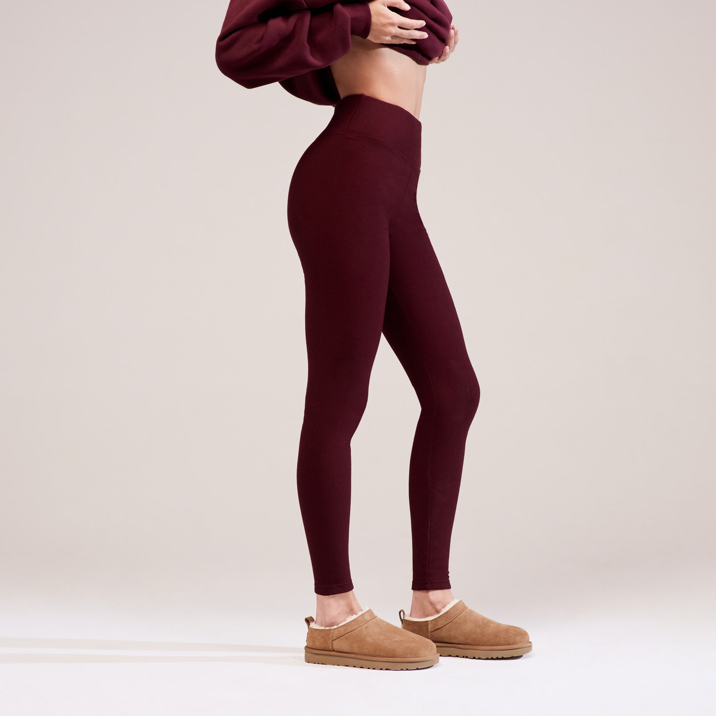 Winter Everyday High Waisted Leggings - Burgundy
