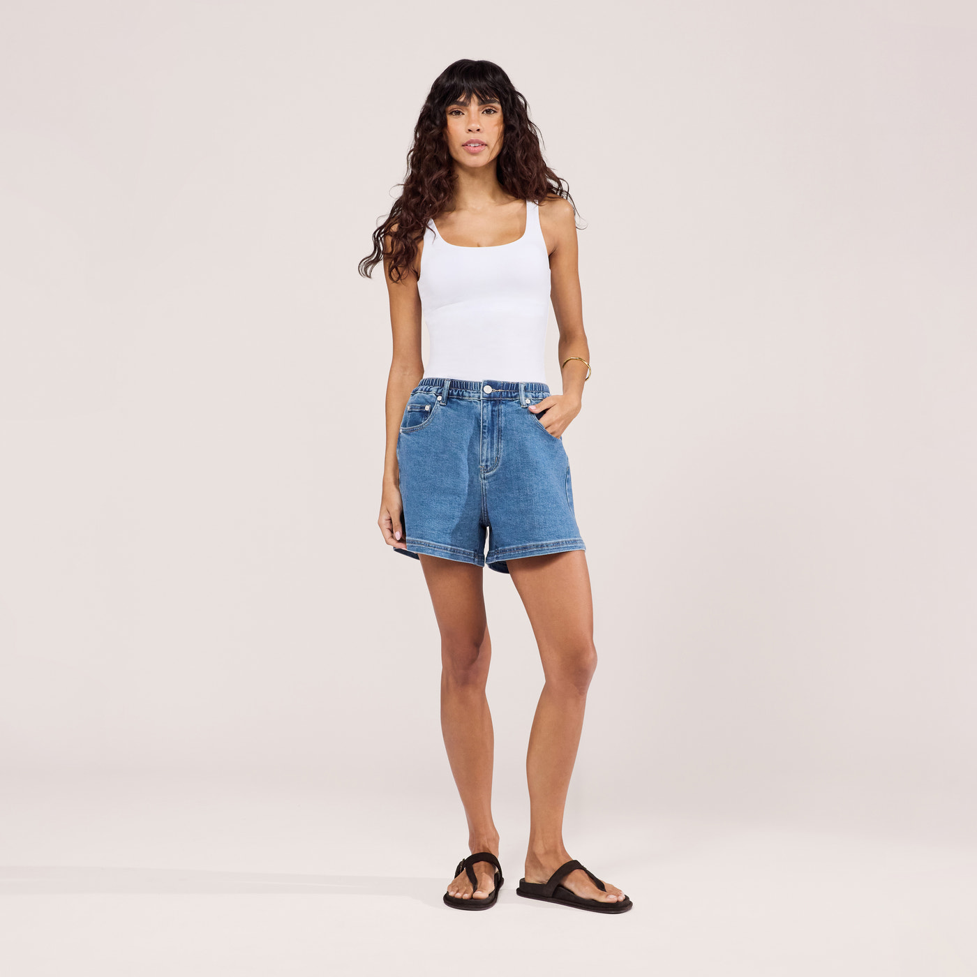 Stretch Denim Shorts - Mid Blue