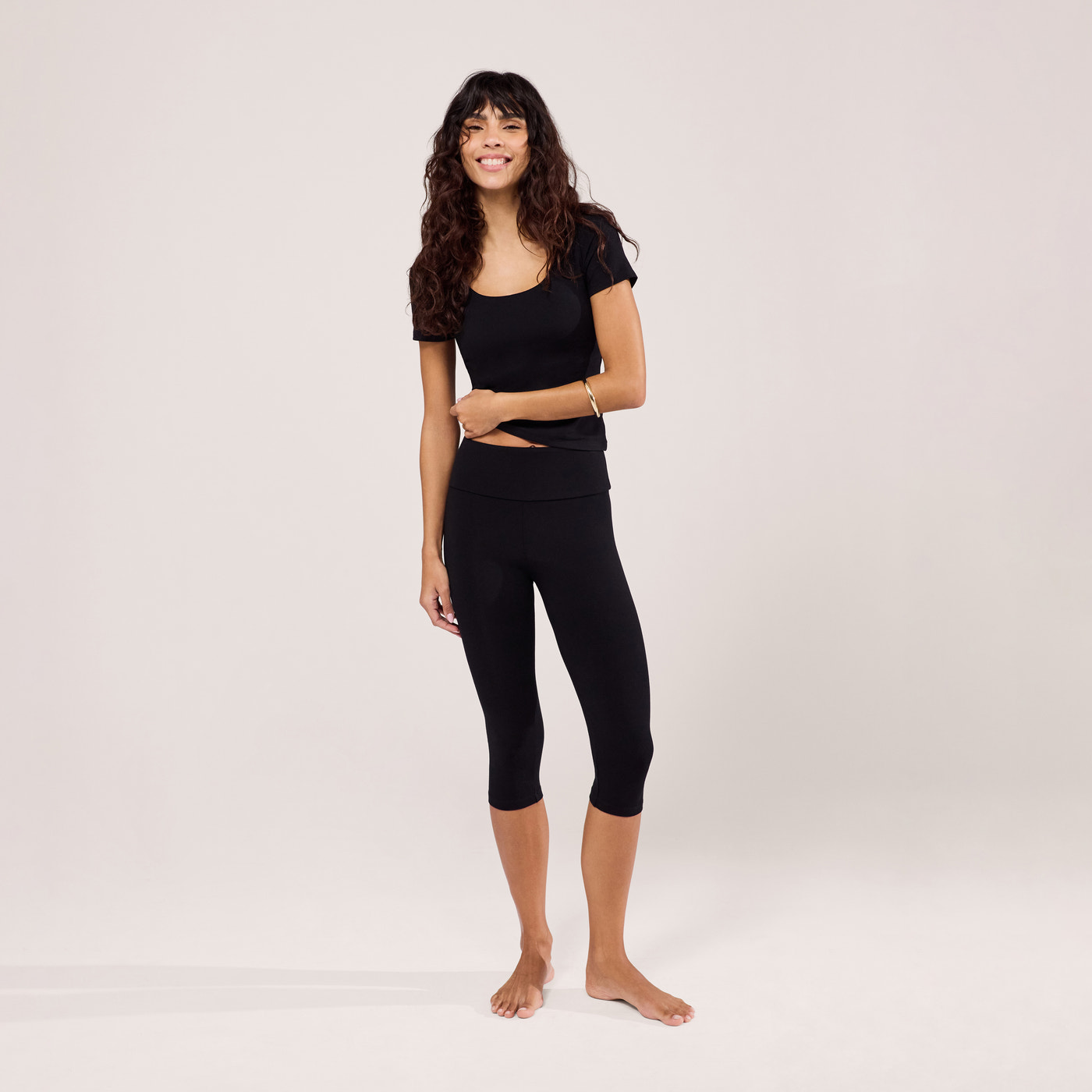 Cropped Lightweight Leggings - Black