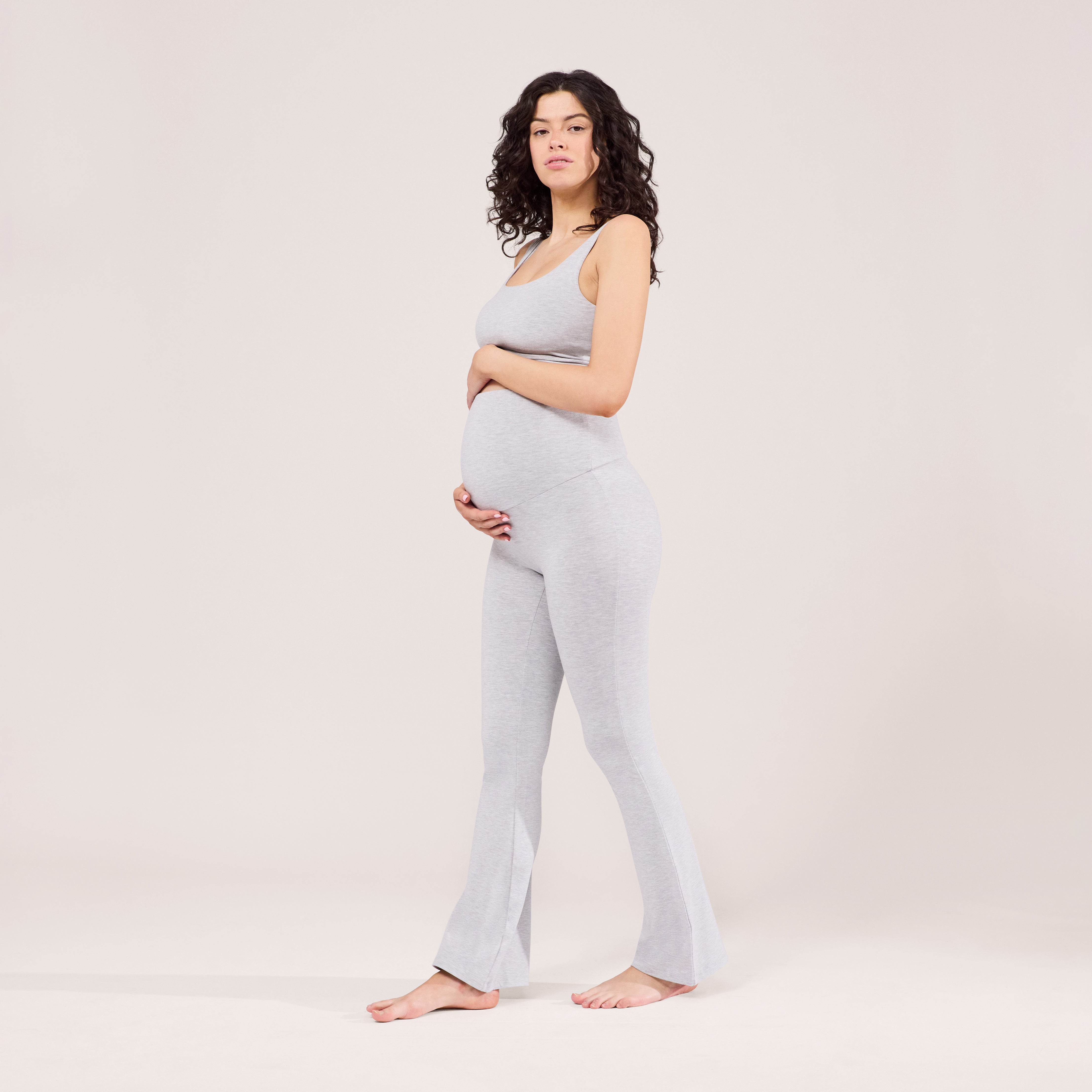 Maternity Lightweight Flare Leggings Light Grey Marl