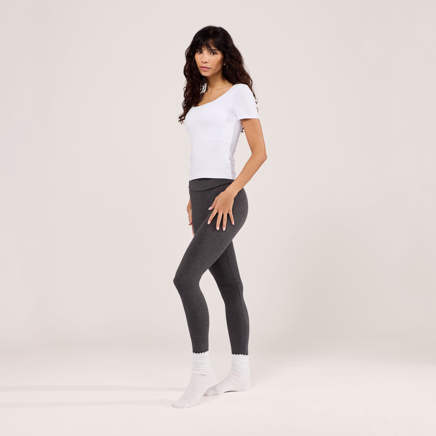 Lightweight Everyday High Waisted Leggings - Dark Grey Marl