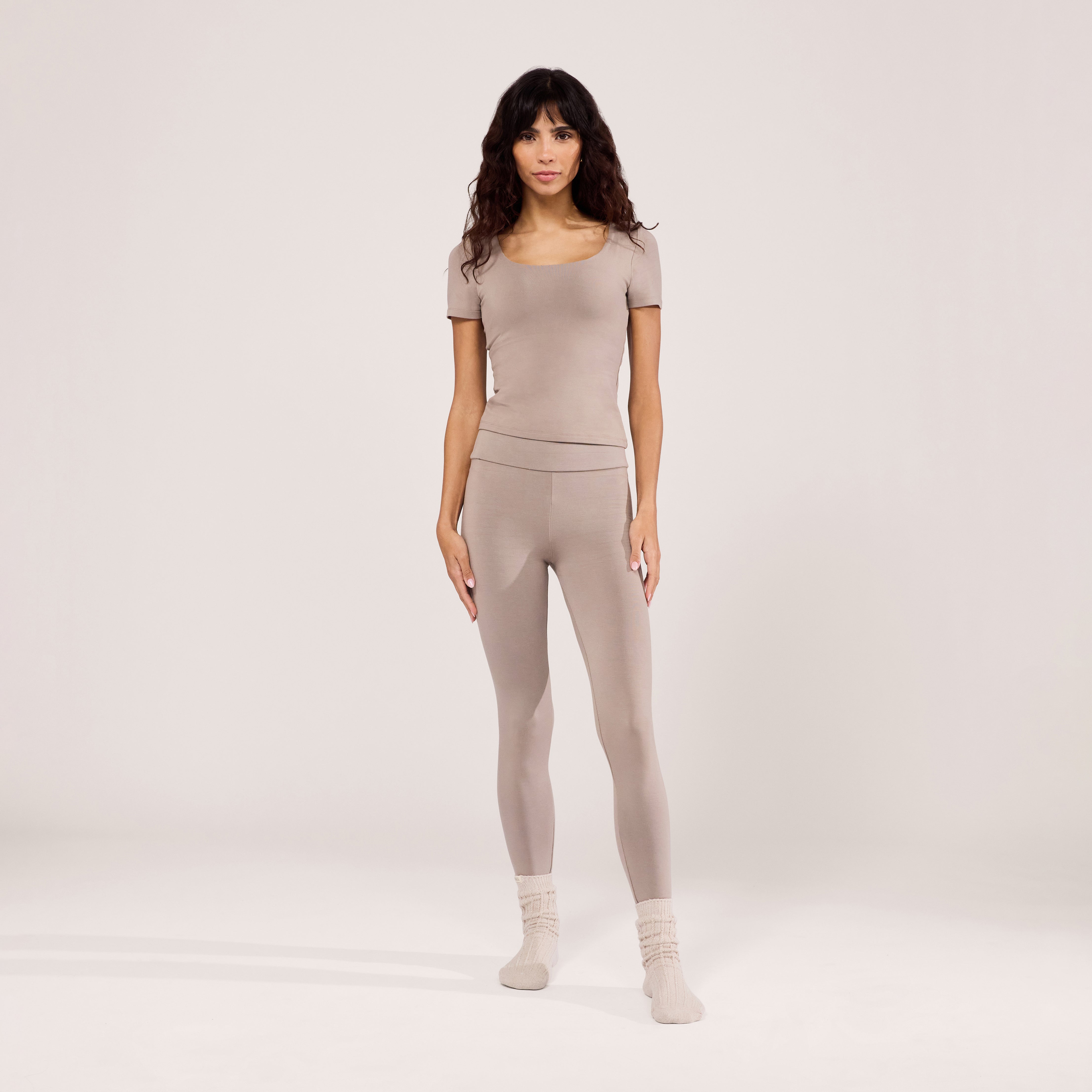 Lightweight Everyday High Waisted Leggings - Stone