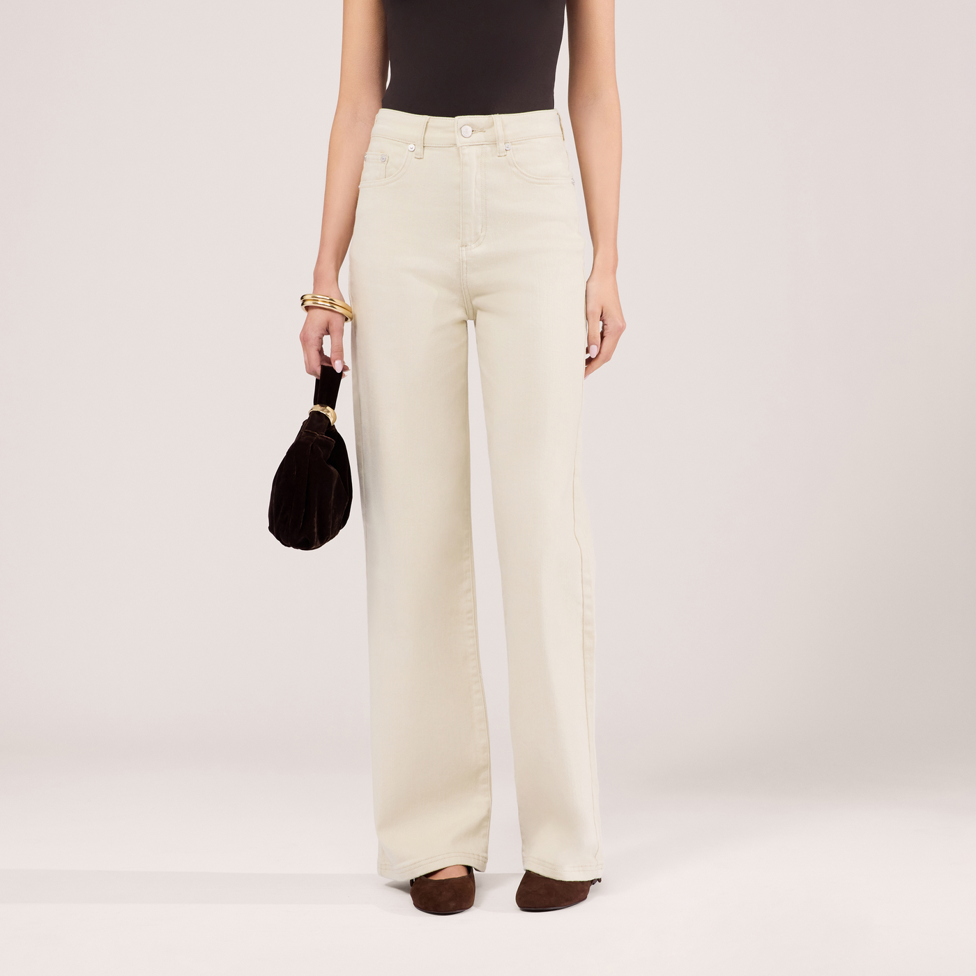 Stretch Wide Leg Jeans - Ecru