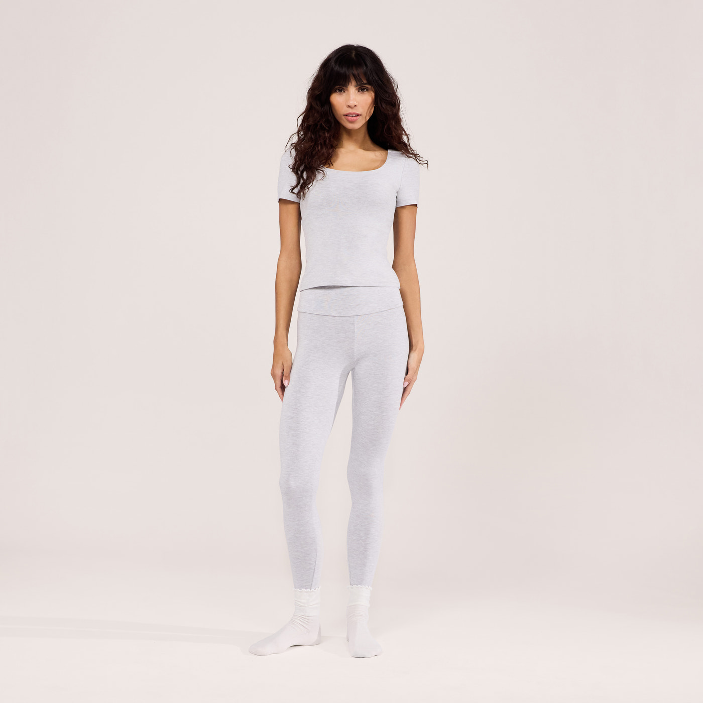 Lightweight Everyday High Waisted Leggings - Light Grey Marl