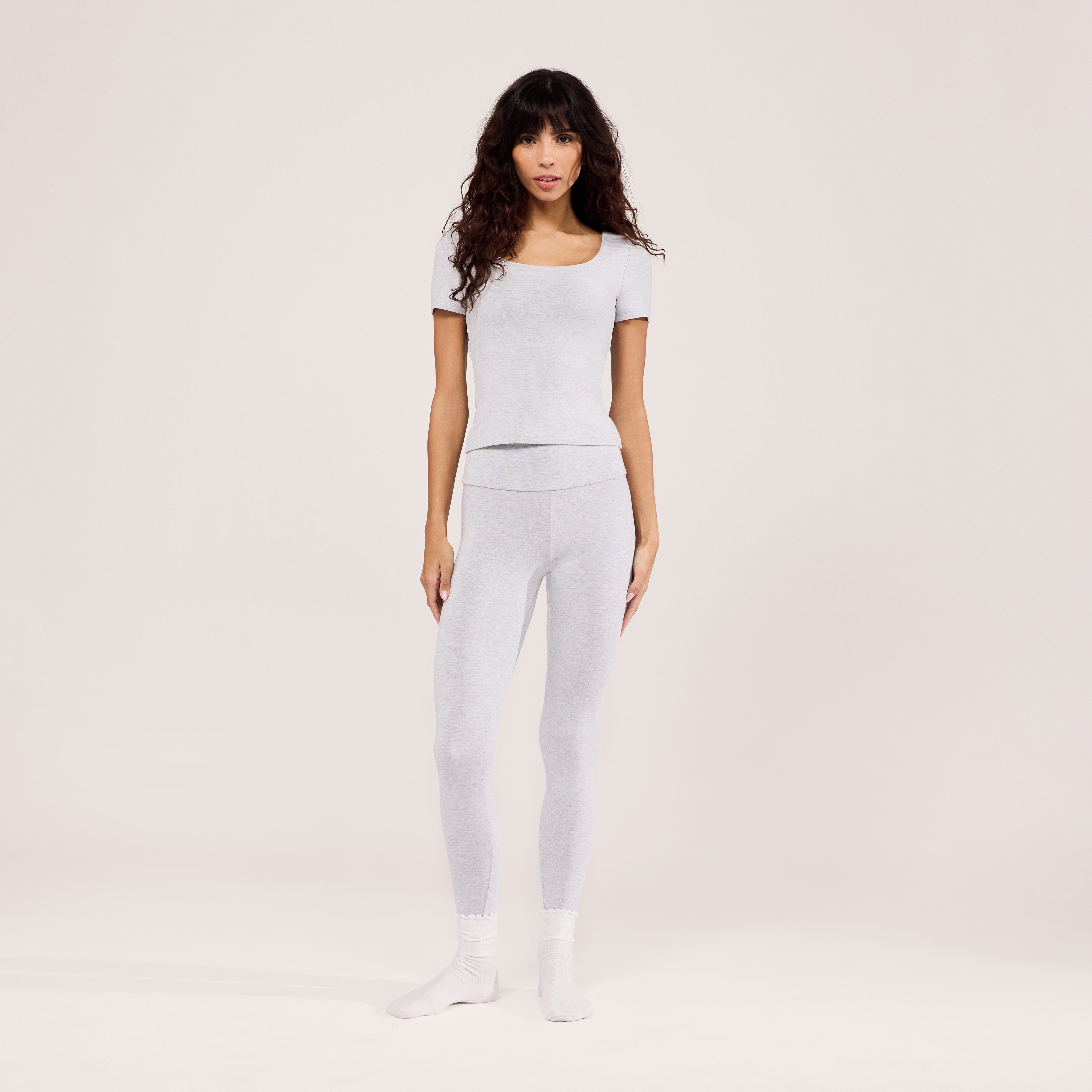 Lightweight Everyday High Waisted Leggings Light Grey Marl