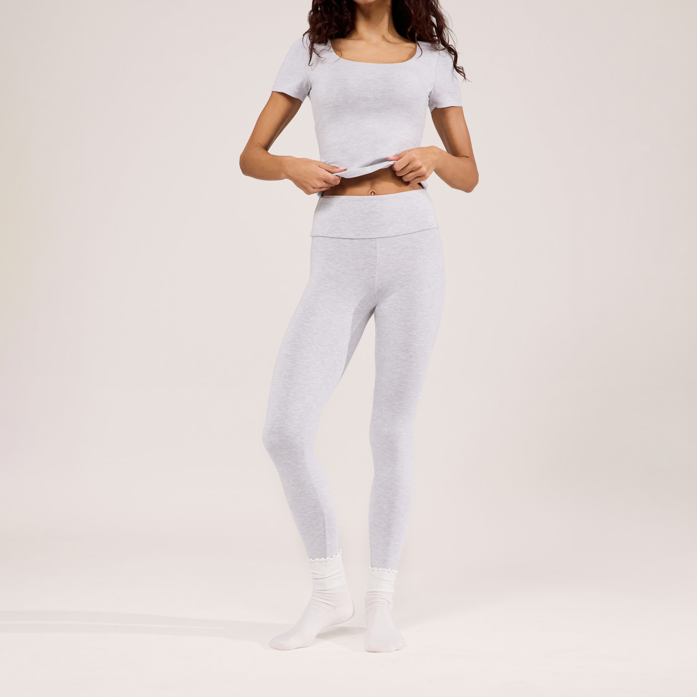 Lightweight Everyday High Waisted Leggings - Light Grey Marl