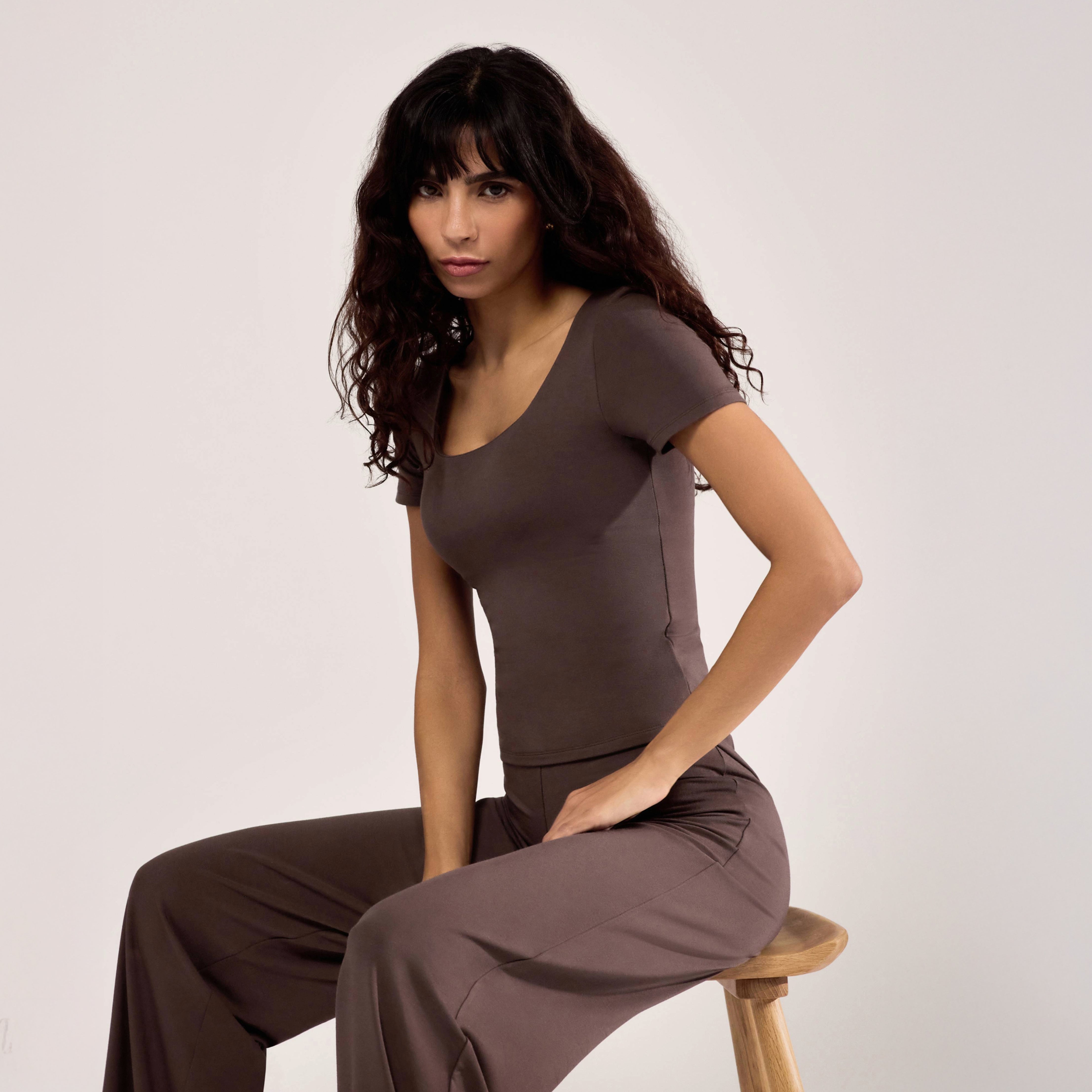 Lightweight Short Sleeve Top - Espresso Brown