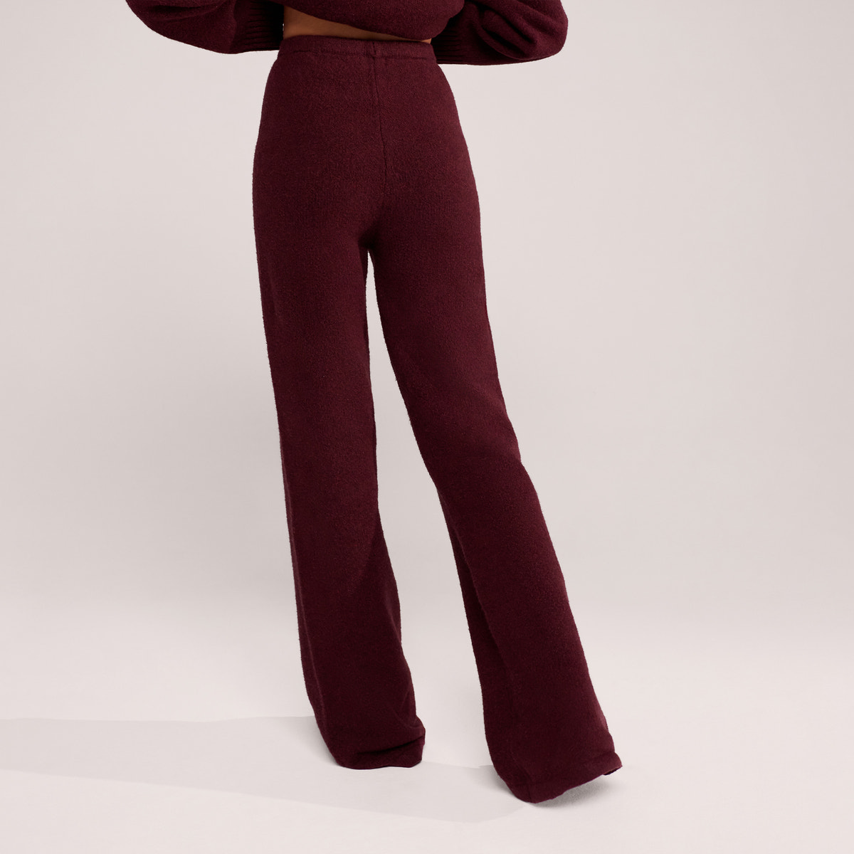 Wide Leg Knit Trousers - Burgundy