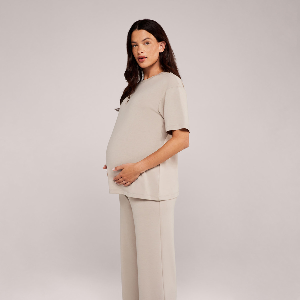 Maternity Soft Touch Wide Leg Lounge Set - Oatmeal Beige