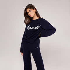 Brushed Knit Wide Leg Trousers - Navy