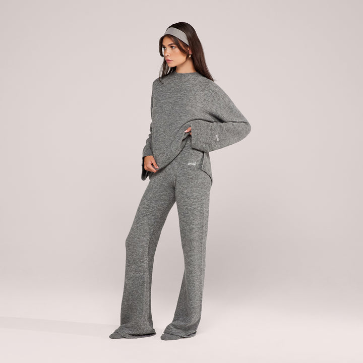 Brushed Knit Wide Leg Trousers - Grey