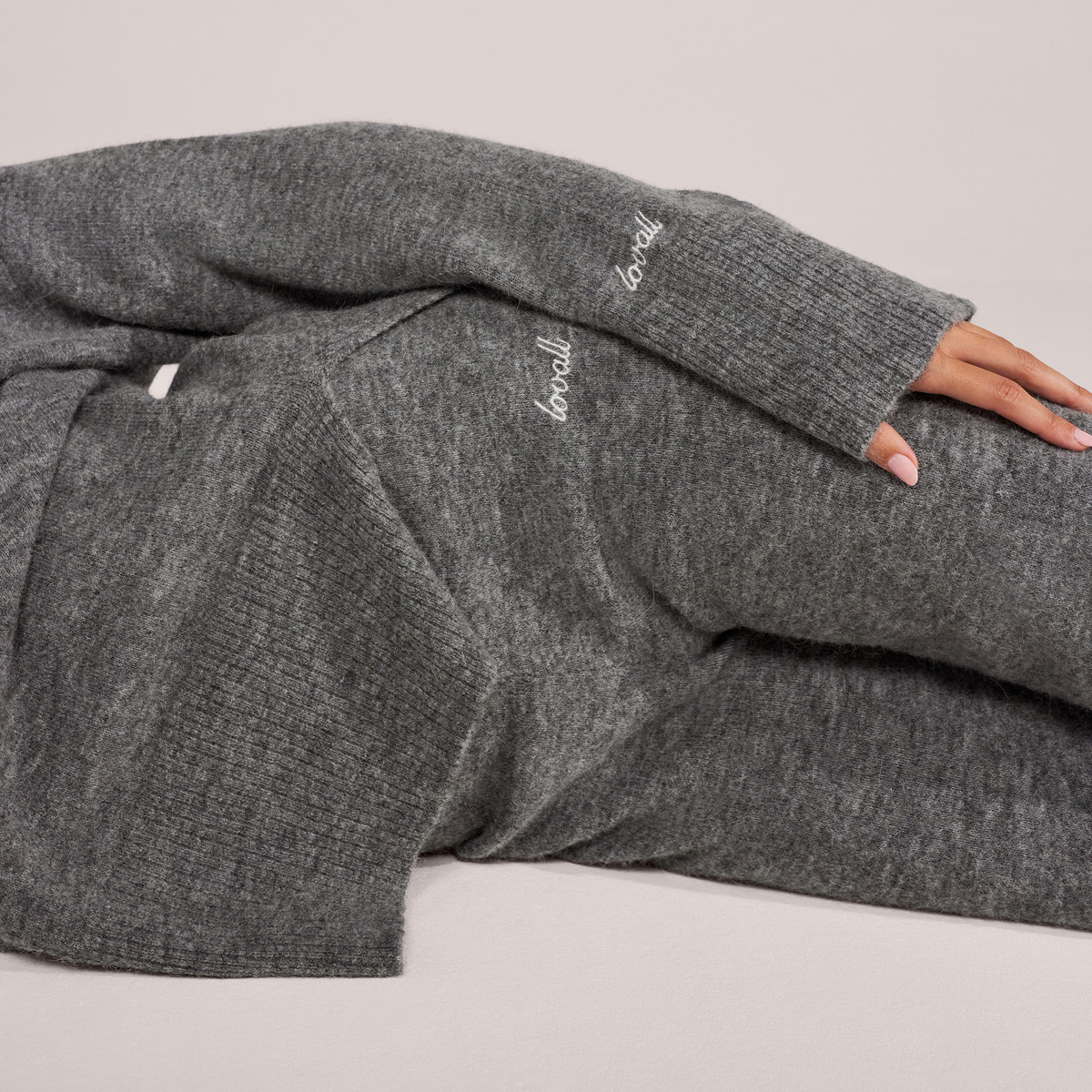 Brushed Knit Wide Leg Trousers - Grey