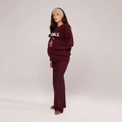 Maternity Winter Wide Leg Trousers - Burgundy