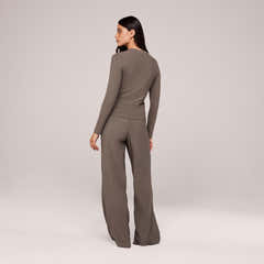 Soft Rib Lounge Wide Leg Bottoms - Mocha