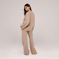 Wide Leg Knit Trousers - Biscuit