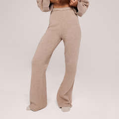 Wide Leg Knit Trousers - Biscuit