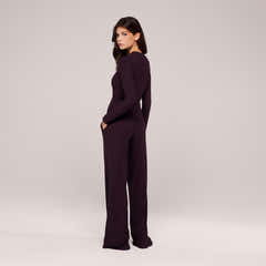 Soft Rib Lounge Wide Leg Bottoms - Wine