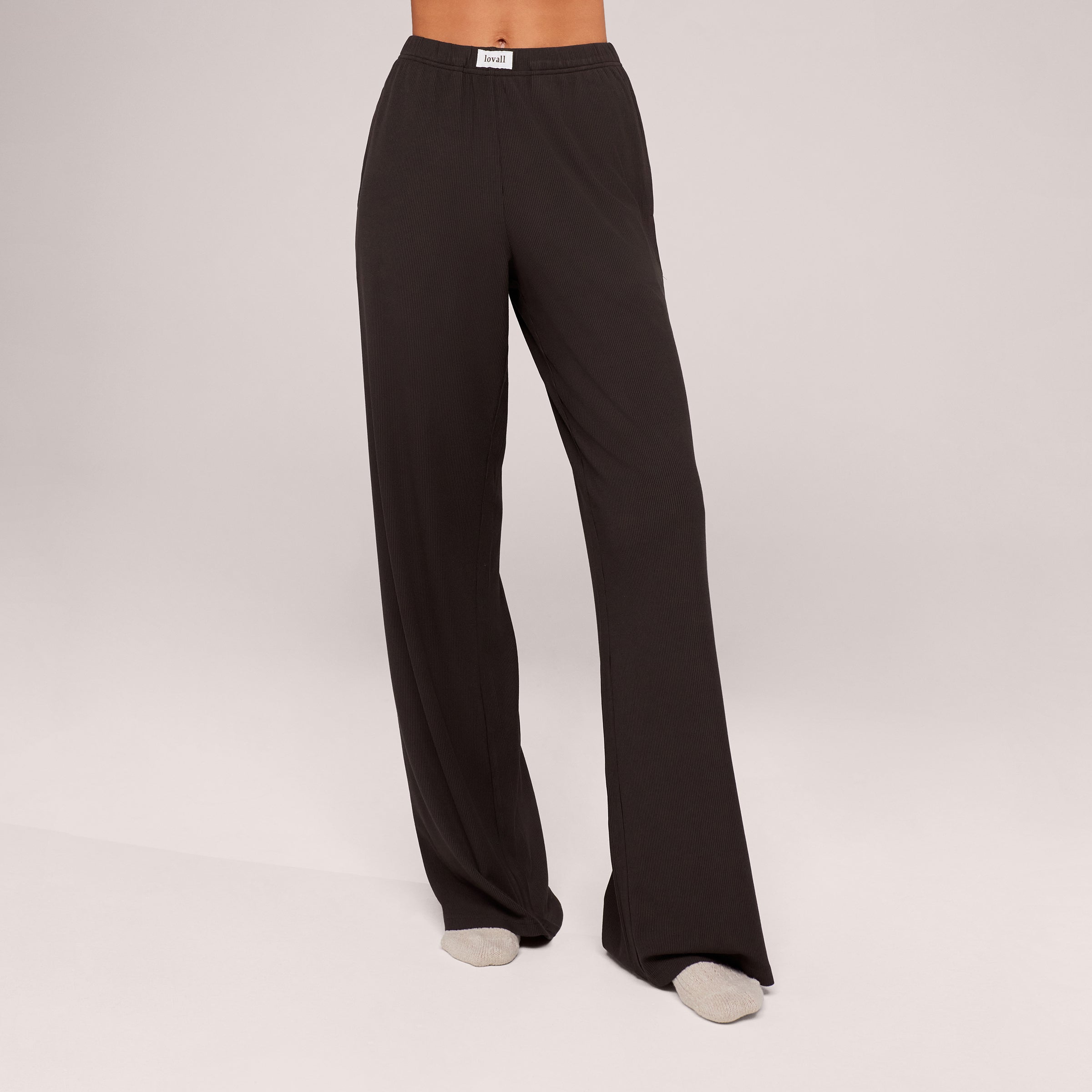 Soft Rib Lounge Wide Leg Bottoms - Black Coffee