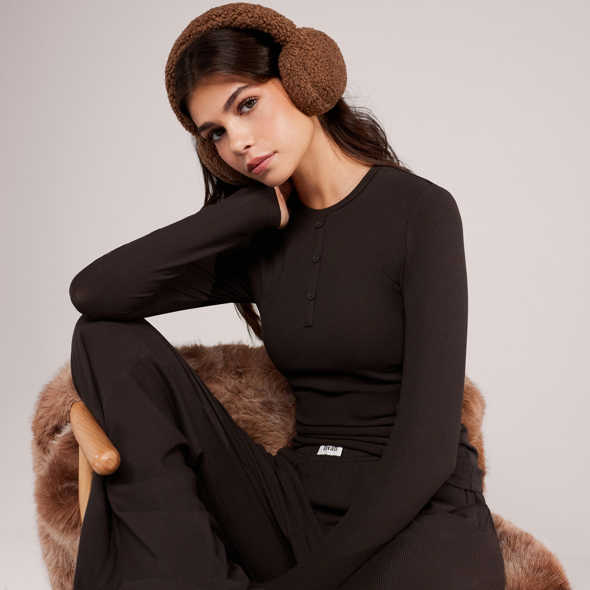 Soft Rib Lounge Wide Leg Bottoms - Black Coffee