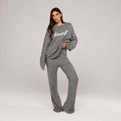 Brushed Knit Script Oversized Jumper - Grey