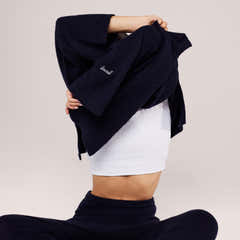 Brushed Knit Split Hem Oversized Jumper - Navy