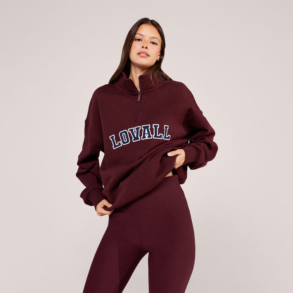 Loopback Varsity 1/4 Zip Sweatshirt - Burgundy
