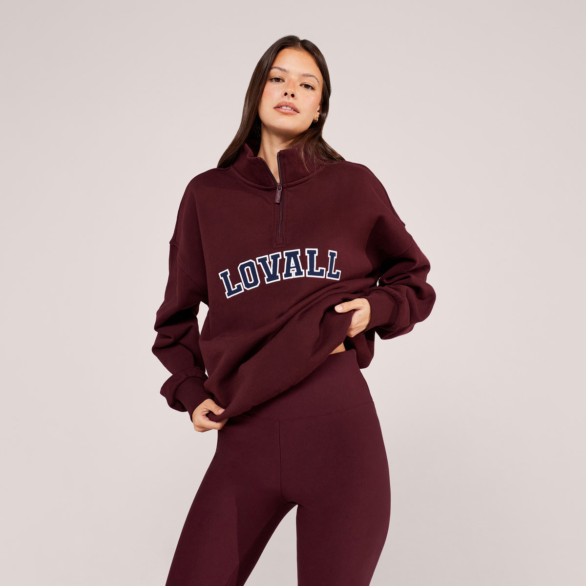 Loopback Varsity 1/4 Zip Sweatshirt - Burgundy