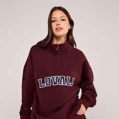Loopback Varsity 1/4 Zip Sweatshirt - Burgundy