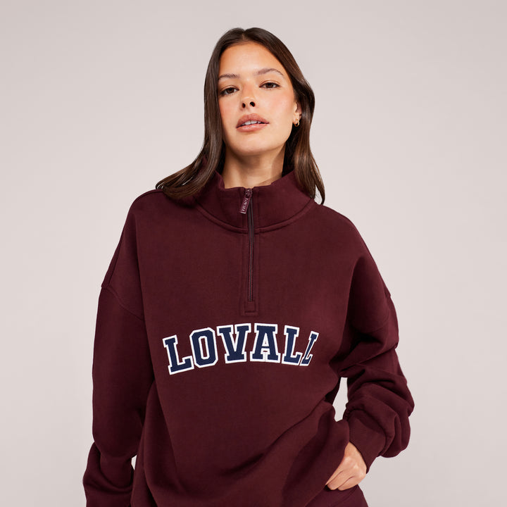 Loopback Varsity 1/4 Zip Sweatshirt - Burgundy