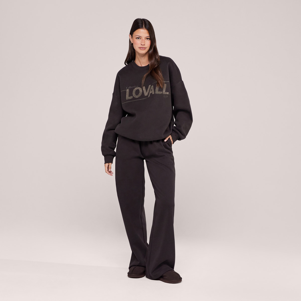 Organic Wide Leg Jogger - Black Coffee