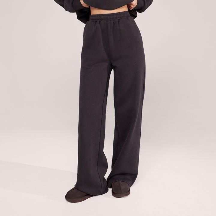 Organic Wide Leg Jogger - Black Coffee