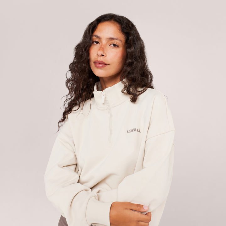 Loopback 1/4 Zip Sweatshirt - Ecru