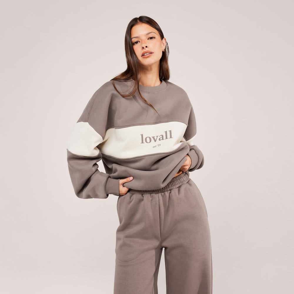 Heavyweight Oversized Sweatshirt Colour Block - Mocha