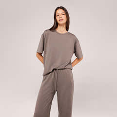 Soft Touch Wide Leg Lounge Set - Mocha