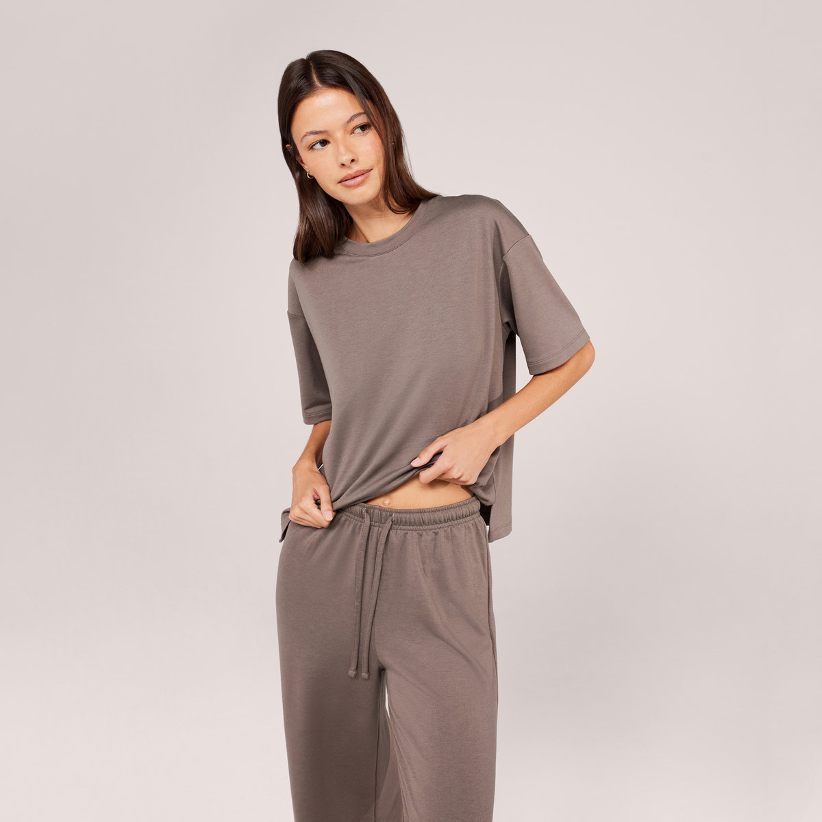 Soft Touch Wide Leg Lounge Set - Mocha